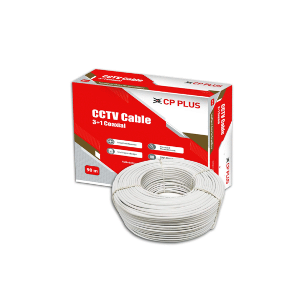 CP PLUS 3+1 Pure Copper Cable – 90 Meter (White)