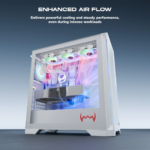 Supports ATX & mATX motherboards ARGB Fans with Center Infinity Mirror Tempered Glass Side Panel Vertical GPU Mount Support Flexible Cooling & Drive Options Front I/O with Type-C Port Sleek White Premium Finish