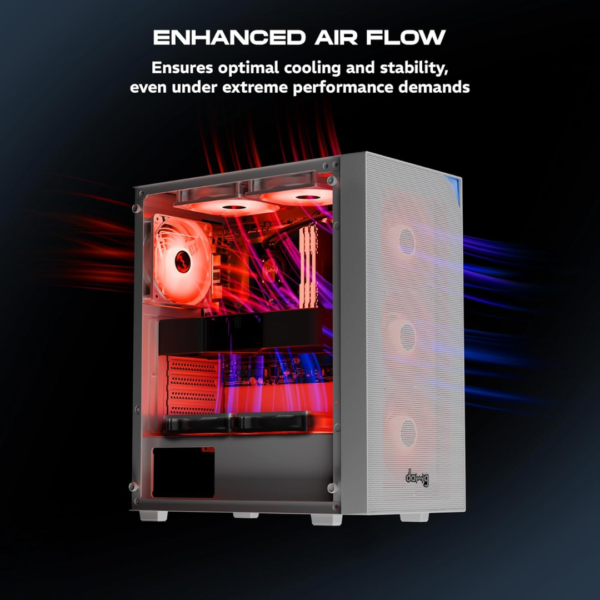 daWg X Series 440 Mid-Tower Gaming Cabinet (White) – 4 ARGB Fans, Mesh Front