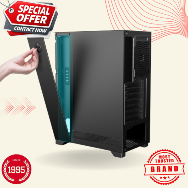 Boy now Upgrade your PC with a modern mid tower case featuring LCD display, vibrant ARGB lighting, efficient airflow, and strong build quality for gaming setups.